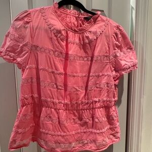 J. Crew Pink Puff Sleeve Peplum Blouse